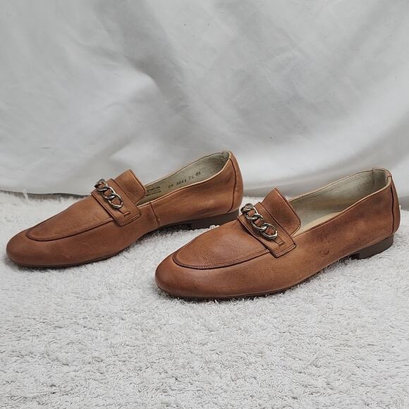 PAUL GREEN NEWCASTLE TAN LEATHER GOLD CHAIN LINK LOAFERS LADIES SIZE 10 NWOB - Picture 1 of 16